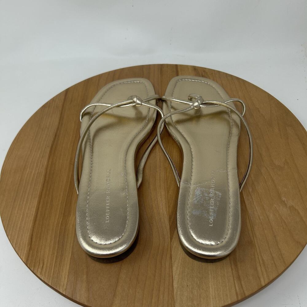 Loeffler Randall Sandals 10 Liv Metallic Gold Flat Strappy Minimalist Minimalist - Picture 6 of 11